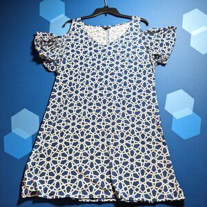 Roz & Ali Cold Shoulder Dress Blue Geometric Print Size XL